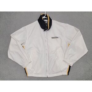 Nautica Jacket Mens Large White‎ Black Yellow Full Zip Sailboat Windbreaker Coat